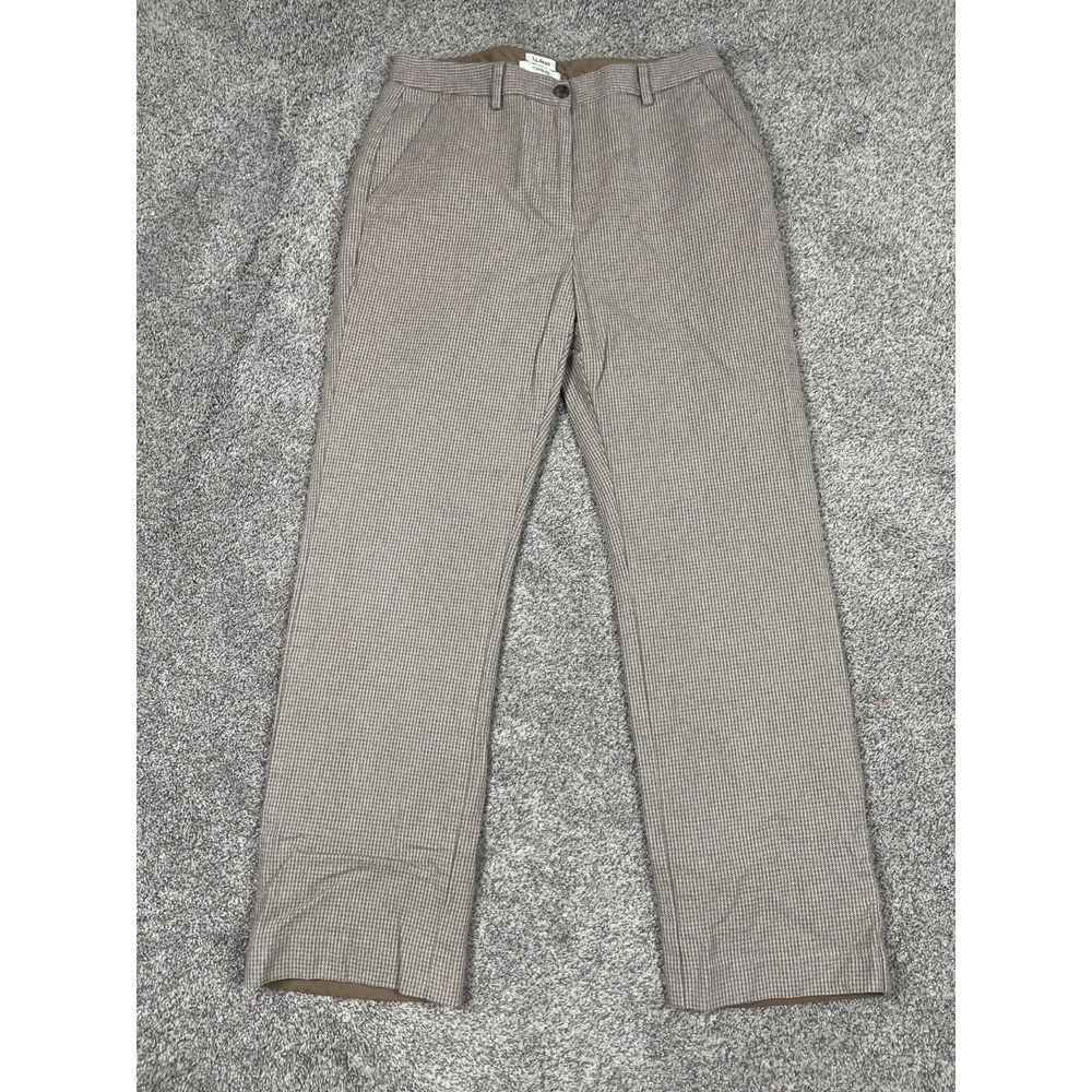 LL Bean Pants Womens 8 Brown Houndstooth Trouser Cotton Lined Business Office